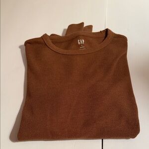 GAP Men's Chestnut Brown Crewneck Waffle Knit Long Sleeve Shirt